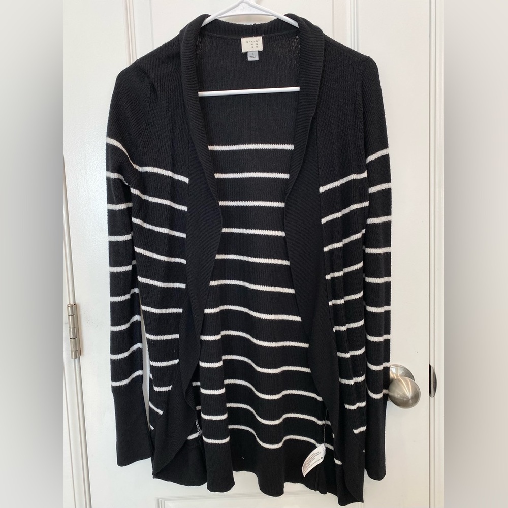 Black and White Striped Cardigan